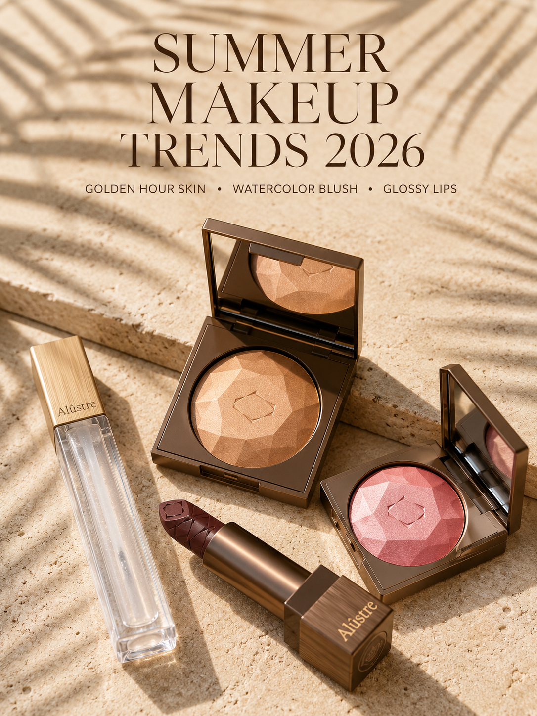 Summer Makeup Trends 2026 – Golden Hour Skin, Watercolor Blush og Glossy Lips